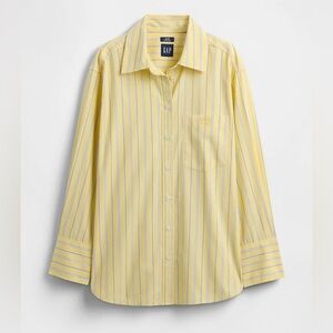 GAP Size L Big Poplin Cotton Oversized Button-Down Shirt - Yellow Stripe